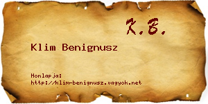 Klim Benignusz névjegykártya